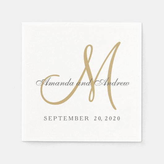 Klassisches Gray White Gold Monogram Elegant Weddi Serviette (Vorderseite)