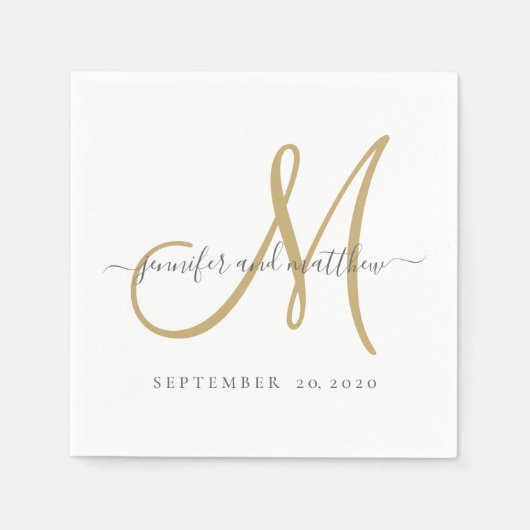 Klassisches Gray White Gold Monogram Elegant Weddi Serviette (Vorderseite)