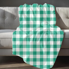 Klassisches Green und White Gingham Schachbrettmus Fleecedecke