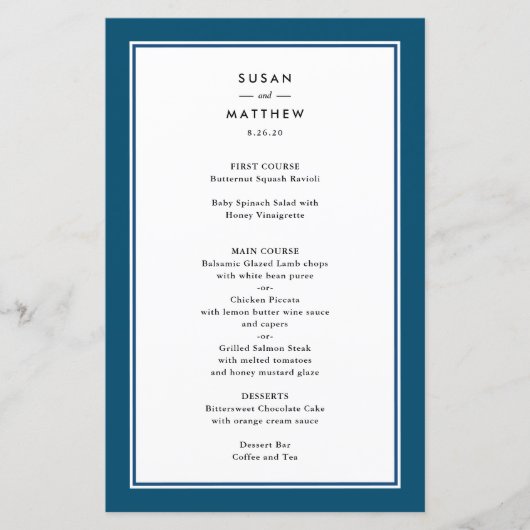 Klassisches Grenzblau, Papiermenü (Vorderseite)