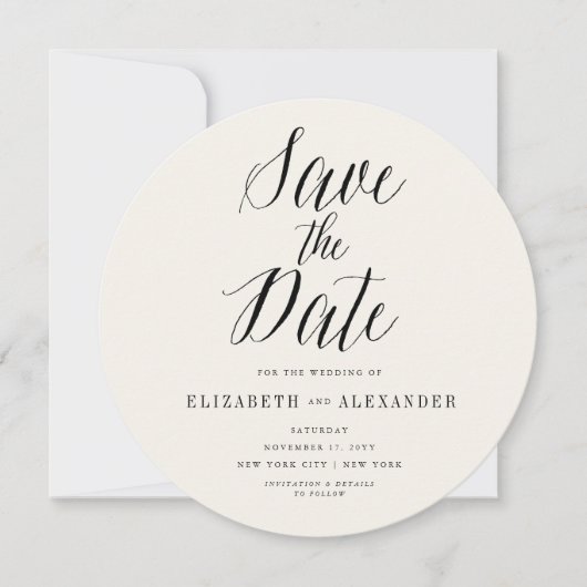 Klassisches griechisches Save the Date-Script-Foto Date (Vorderseite)