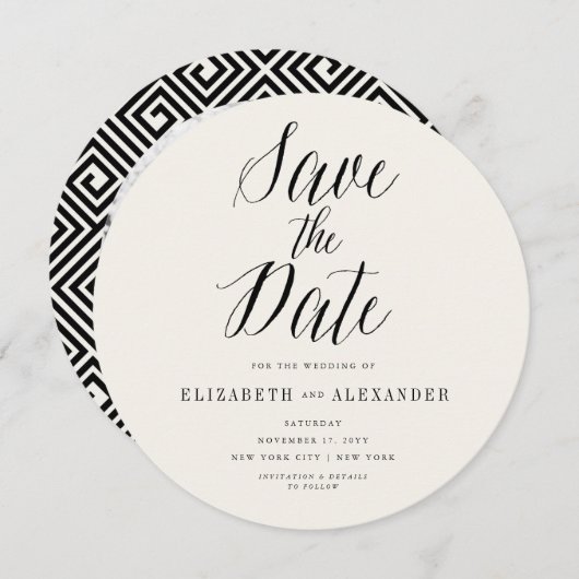 Klassisches griechisches Save the Date-Script-Foto Save The Date (Vorne/Hinten)