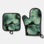 Klassisches, großes Leaf-Design, Ihr Name oder Tex Ofenhandschuh & Topflappen-Set (Vorderseite)