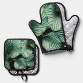 Klassisches, großes Leaf-Design, Ihr Name oder Tex Ofenhandschuh & Topflappen-Set (Vorderseite/Rückseite)