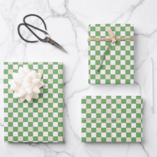 Klassisches Grün, Beige, Weiß Kariert  Geschenkpapier Set