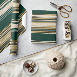 Klassisches Grün-Creme-Streifenmuster Geschenkpapier