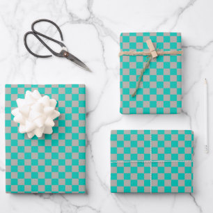 Klassisches Grün, Grau Kariert  Geschenkpapier Set
