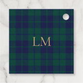 Klassisches Grün Navy Tartan Karo Gold Monogramm Geschenkanhänger (Rückseite)