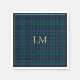 Klassisches Grün Navy Tartan Karo Gold Monogramm Serviette