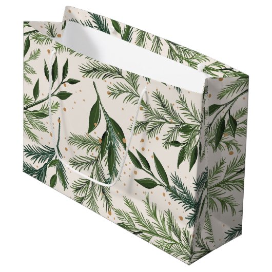 Klassisches Grün Pine Gold Traditionelles Weihnach Große Geschenktüte (Vorderseite Schrägansicht)