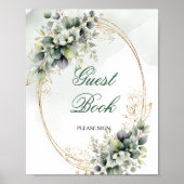 Klassisches Grün und Gold Gästebuch-Schild Poster (Vorne)