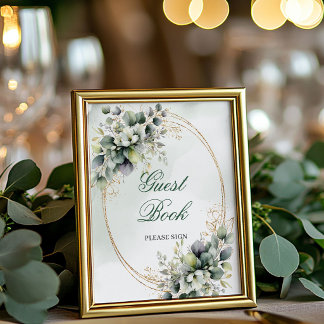 Klassisches Grün und Gold Gästebuch-Schild Poster