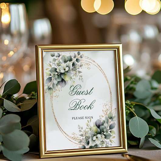 Klassisches Grün und Gold Gästebuch-Schild Poster