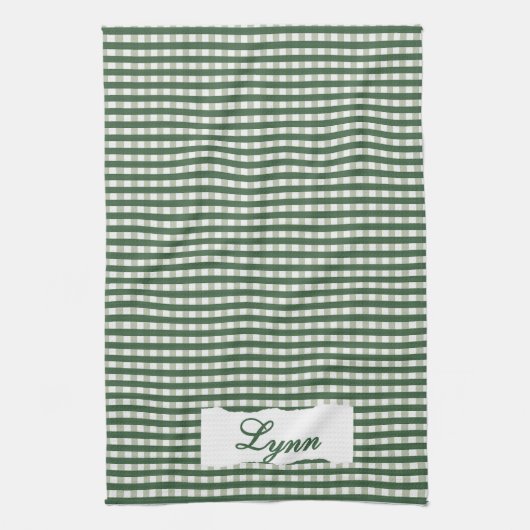 Klassisches Grün-Weiß-Gingham | Personalisierter N Geschirrtuch (Vertikal)