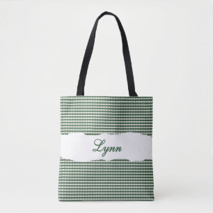 Klassisches Grün-Weiß-Gingham Personalisierter N Tasche