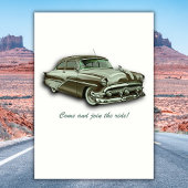 Klassisches grünes Auto wird 50 Einladung