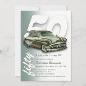 Klassisches grünes Auto wird 50 Einladung (Vorderseite)