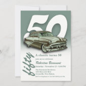 Klassisches grünes Auto wird 50 Einladung (Vorderseite)