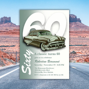 Klassisches grünes Auto wird 60 Einladung
