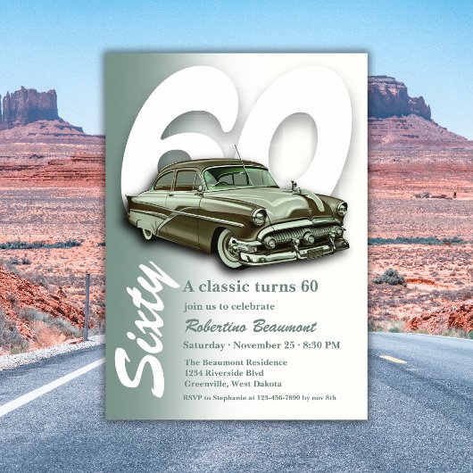 Klassisches grünes Auto wird 60 Einladung
