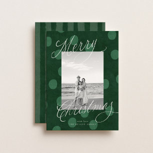 Klassisches grünes Familienfoto mit Polka-Dots Feiertagskarte