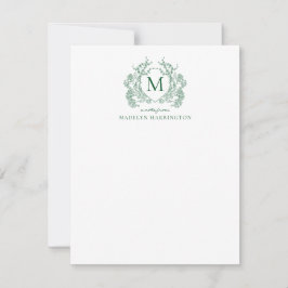 Klassisches grünes florales vintage Wappen-Monogra Mitteilungskarte
