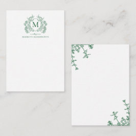Klassisches grünes florales vintage Wappen-Monogra Mitteilungskarte