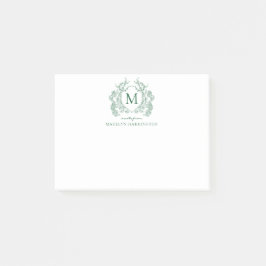 Klassisches grünes florales vintage Wappen-Monogra Post-it Klebezettel