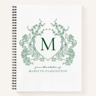 Klassisches grünes florales Wappen-Monogramm-Rezep Notizblock
