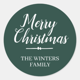 Klassisches grünes Frohe Weihnachten Familie Runder Aufkleber
