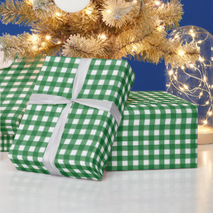 Klassisches grünes Gingham-Karo-Weihnachten Geschenkpapier