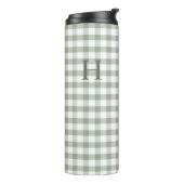 Klassisches grünes Gingham modernes Monogramm Thermosbecher (Nach links gedreht)