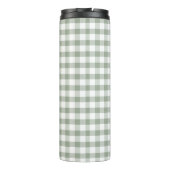 Klassisches grünes Gingham modernes Monogramm Thermosbecher (Rückseite)