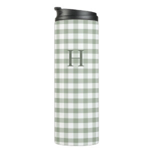 Klassisches grünes Gingham modernes Monogramm Thermosbecher