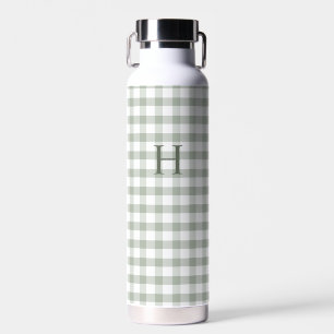 Klassisches grünes Gingham modernes Monogramm Trinkflasche
