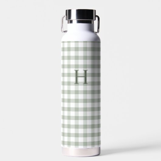 Klassisches grünes Gingham modernes Monogramm Trinkflasche (Vorne)