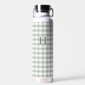 Klassisches grünes Gingham modernes Monogramm Trinkflasche (Rückseite)