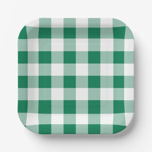 Klassisches grünes Gingham-Nahtlosmuster Pappteller (Vorderseite)