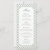 Klassisches grünes Gittermuster-Hochzeitsmenü Save The Date (Vorderseite)