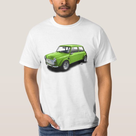 Klassisches grünes Miniauto auf weißem T - Shirt (Vorderseite)
