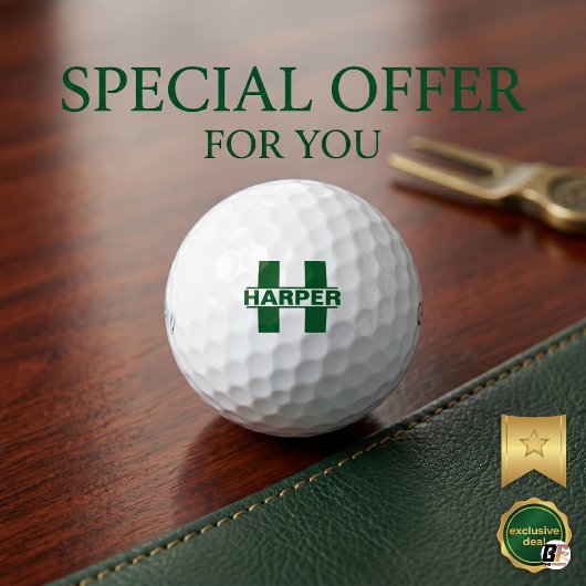 Klassisches grünes Monogramm & benutzerdefinierter Golfball