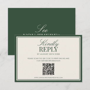 Klassisches grünes Old Money elegantes QR-Code-Hoc RSVP Karte
