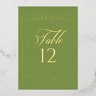 Klassisches grünes Rahmen-Hochzeitstisch-Nummernsc Folieneinladung