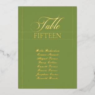 Klassisches grünes Rahmen-Hochzeitstisch-Nummernsc Folieneinladung