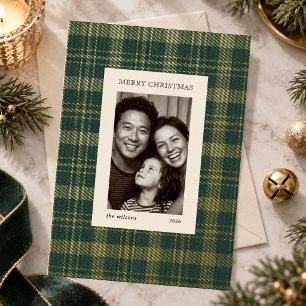 Klassisches grünes Tartan Karo Weihnachtsfamilienf Folien Feiertagskarte
