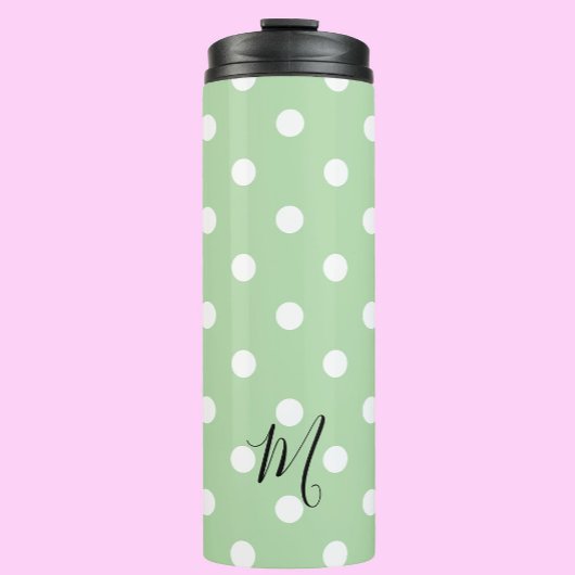 Klassisches grünes Tupfenmuster-Monogramm Thermosbecher