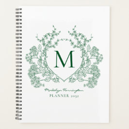 Klassisches grünes vintage-blumenwappen-Monogramm Planer