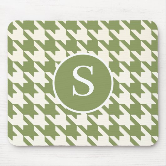 Klassisches Hahnentrittmuster-Sage-Grün/Weiß-Monog Mousepad (Vorne)