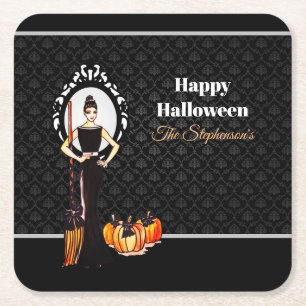 Klassisches Halloween-elegantes langes schwarzes K Rechteckiger Pappuntersetzer