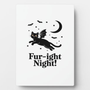 Klassisches Halloween-Schwarzkatze-mit-Fledermausf Fotoplatte